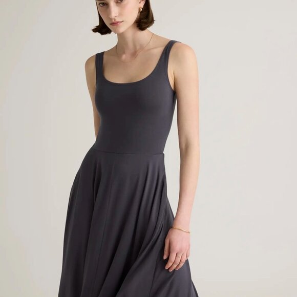 Quince Tencel Jersey Fit & Flare Midi Dress, Carbon Grey, NWT (XS, S, M, L, XL) - Picture 2 of 7